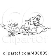 Royalty Free RF Clipart Illustration Of A Line Art Design Of A Vet Chasing A Dog For A Neuter Surgery