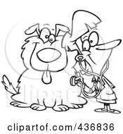 Royalty Free RF Clipart Illustration Of A Line Art Design Of A Female Vet Using A Stethoscope On A Dog