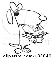 Royalty Free RF Clipart Illustration Of A Line Art Design Of A Dog Pulling Cash Out Of His Wallet To Pay A Vet Bill