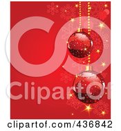 Poster, Art Print Of Red Snowflake Background With Red Christmas Baubles And Sparkles