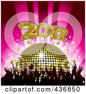 Poster, Art Print Of Silhouetted Hands Under A Golden Disco Ball With 2012 And Stars Over Pink
