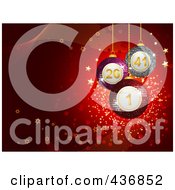 Royalty Free RF Clipart Illustration Of 3d Bingo Christmas Balls Over Red Sparkles And Waves