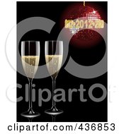 Poster, Art Print Of Two Champagne Glasses Under A Red New Year Disco Ball On Black