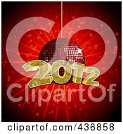 Royalty Free RF Clipart Illustration Of A Golden 2012 Over A Red Disco Ball On Red