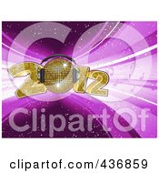 Royalty Free RF Clipart Illustration Of A Golden Disco Ball With Headphones As Part Of 2012 On Purple