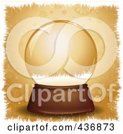 Royalty Free RF Clipart Illustration Of An Empty Snow Globe Over Golden Snowflakes With White Grunge Borders by KJ Pargeter