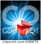 Poster, Art Print Of Red Gift Box Bursting Open Over Blue