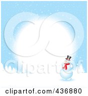 Royalty Free RF Clipart Illustration Of A Snowman Background With Snow And A White Circle by KJ Pargeter