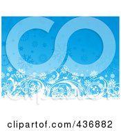 Royalty Free RF Clipart Illustration Of A Grungy White Floral Vine Over A Background Of Blue Snowflakes