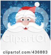 Poster, Art Print Of Santas Face With A Big White Beard Over Blue Snowflakes