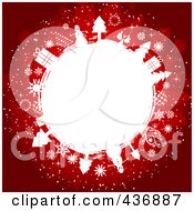 Poster, Art Print Of Red Christmas Background With A White Circle Of Gifts Trees And Snowflakes