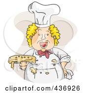 Poster, Art Print Of Messy Chef Holding A Pie Over Beige