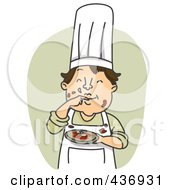 Poster, Art Print Of Messy Chef Tasting His Sauce Over Green