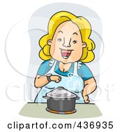 Happy Woman Standing Over A Pot On A Stove