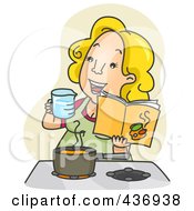 Royalty Free RF Clipart Illustration Of A Happy Woman Measuring And Cooking In A Kitchen