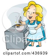 Royalty Free RF Clipart Illustration Of A Happy Mother Stirring Stew On A Stove