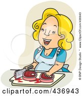 Poster, Art Print Of Happy Mother Chopping Meat Over Tan