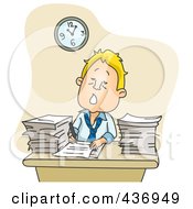 Poster, Art Print Of Tired Businessman Working Overtime On Paperwork