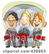 Poster, Art Print Of Happy Business Team Cutting A Red Ribbon