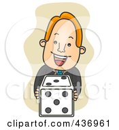 Royalty Free RF Clipart Illustration Of A Businessman Holding A Risky Dice Over Tan by BNP Design Studio