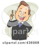 Strategic Businessman Holding Up A Chess Piece Over Green