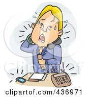 Royalty Free RF Clipart Illustration Of A Stressed Businessman Answering Phone Calls Over Blue
