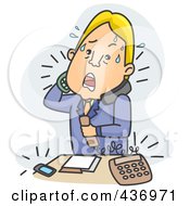 Poster, Art Print Of Stressed Businessman Answering Phone Calls Over Blue