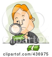 Poster, Art Print Of Businessman Inspecting Money With A Magnifying Glass Over Green