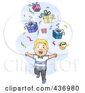 Poster, Art Print Of Happy Boy Running Under Gifts And Confetti