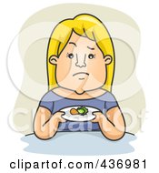 Poster, Art Print Of Woman Holding A Plate With A Small Portion Of Food Over Green