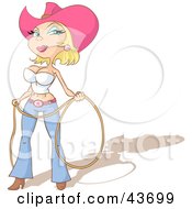 Clipart Illustration of a Sexy Blond Cowgirl Pinup Holding A Lasso by Holger Bogen #COLLC43699-0045