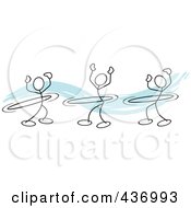 Royalty Free RF Clipart Illustration Of A Digital Collage Of Stickler Stick People Using Hula Hoops Over Blue by Johnny Sajem