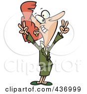 Royalty Free RF Clipart Illustration Of A Victorious Businesswoman Gesturing With Her Hands by toonaday