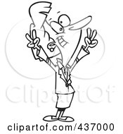 Royalty Free RF Clipart Illustration Of A Black And White Outline Design Of A Victorious Businesswoman Gesturing With Her Hands by toonaday