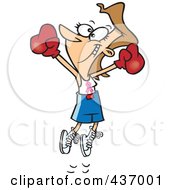 Royalty Free RF Clipart Illustration Of A Breast Cancer Survivor Jumping With Boxing Gloves