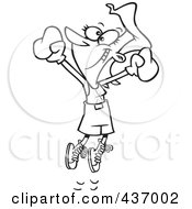 Royalty Free RF Clipart Illustration Of A Black And White Outline Design Of A Breast Cancer Survivor Jumping With Boxing Gloves by toonaday