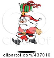 Poster, Art Print Of Santa Running And Holding Up A Gift