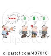 Poster, Art Print Of Caucasian Businessman Shouting Go After His Wind Up Employees