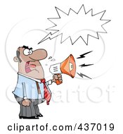Poster, Art Print Of Hispanic Business Man Yelling Through A Megaphone With A Word Balloon