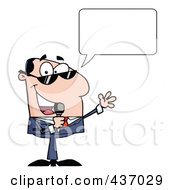 Poster, Art Print Of Caucasian Tv Show Host With A Speech Bubble Talking Through A Microphone