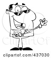 Royalty Free RF Clipart Illustration Of An Outlined Tv Show Host Talking Through A Microphone