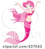 Poster, Art Print Of Pretty Pink Haired Mermaid Holding Her Arms Up