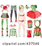 Digital Collage Of A Christmas Girl With A Gift And Festive Clothing