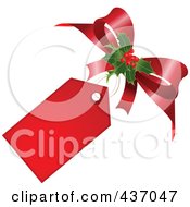 Poster, Art Print Of Red Christmas Tag With A Ribbon And Holly