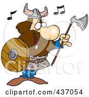 Poster, Art Print Of Cartoon Male Viking Holding An Ax And Shield And Singing