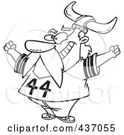Black And White Outline Design Of A Viking Fan Wearing A Helmet And Cheering
