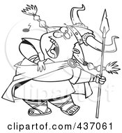 Poster, Art Print Of Black And White Outline Design Of A Female Viking Singing A Song And Holding A Spear
