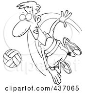 Royalty Free RF Clipart Illustration Of A Black And White Outline Design Of A Male Volleyball Player Hitting A Ball