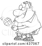 Poster, Art Print Of Black And White Outline Design Of A Chubby Male Volleyball Player Hitting A Ball