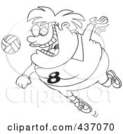 Poster, Art Print Of Black And White Outline Design Of A Chubby Female Volleyball Player Jumping To Hit The Ball